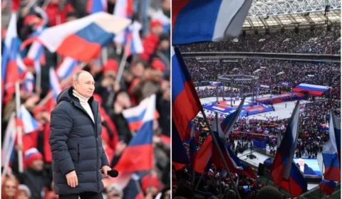 Putin discursa para apoiadores em estádio lotado, em Moscou: ‘nunca tivemos tanta força’
