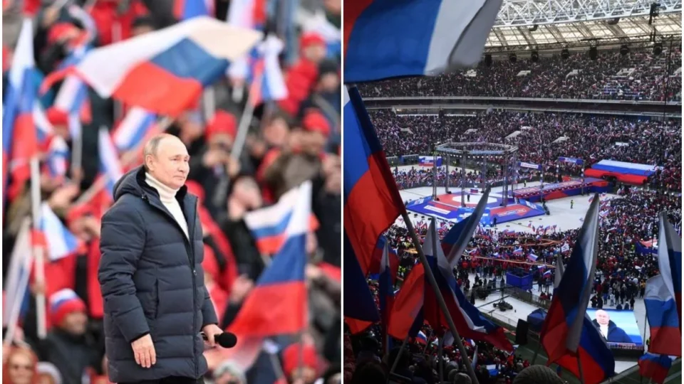 Putin discursa para apoiadores em estádio lotado, em Moscou: ‘nunca tivemos tanta força’