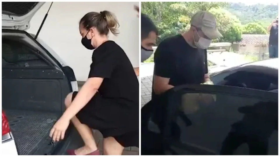 Suspeitos na morte do sargento Lucas, marido vai ao IML no banco de trás e esposa é levada em camburão de viaturas, em Manaus