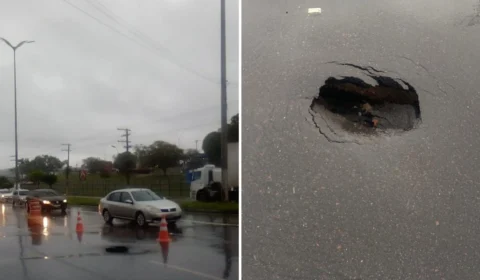 Buraco abre novamente em avenida de Manaus e causa congestionamento no trânsito