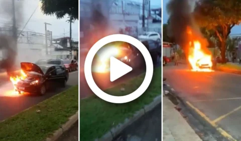 VÍDEO: carro pega fogo em avenida na Zona Sul de Manaus