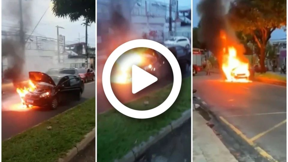 VÍDEO: carro pega fogo em avenida na Zona Sul de Manaus