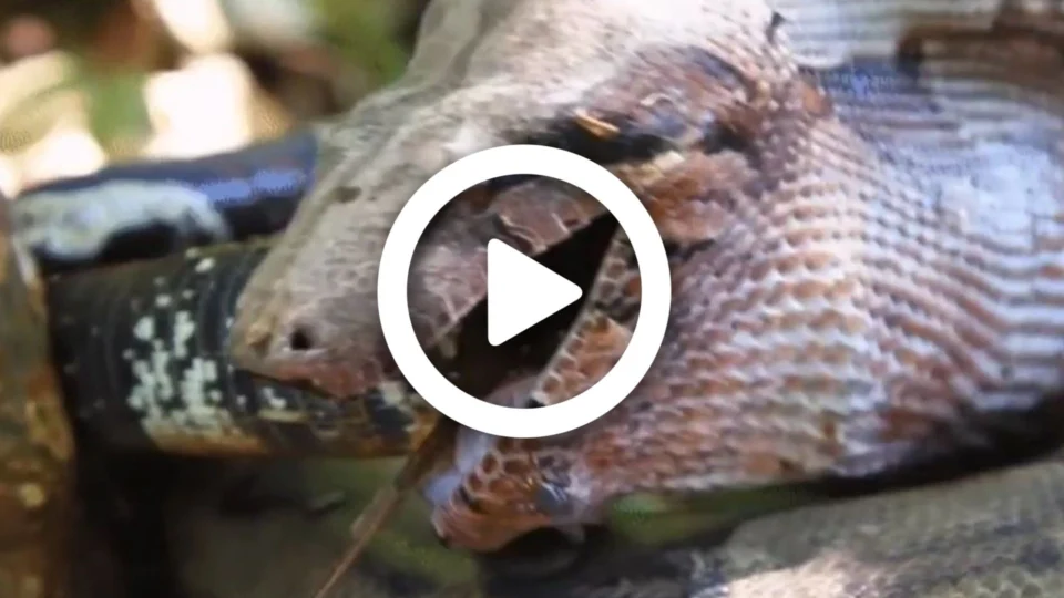VÍDEO: jiboia é flagrada engolindo ‘lagarto gigante’ no quintal da casa de biólogo em Mato Grosso do Sul