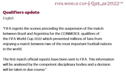 Fifa se pronuncia e diz que analisa relatório final de Brasil x Argentina