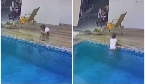 VÍDEO: câmeras de segurança flagram pai salvando bebê de 1 ano e quatro meses que caiu na piscina, em Goiás