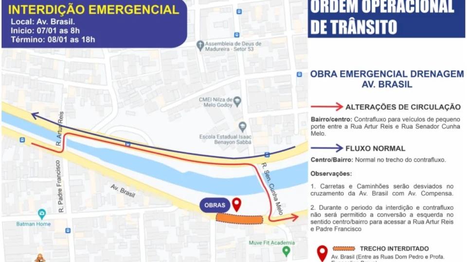 Trecho da avenida Brasil será interditado nesta sexta, em Manaus