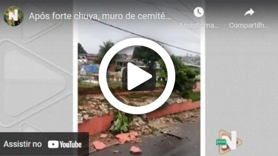 VÍDEO: após forte chuva, muro de cemitério desaba em Manaus