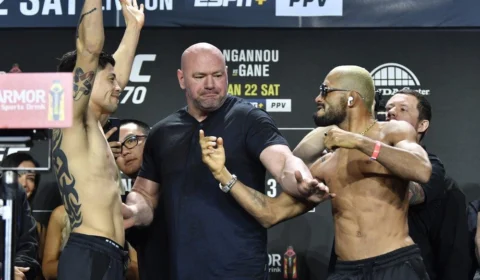 Deiveson Figueiredo provoca adversário e recebe vaia durante encarada de atletas para UFC 270, deste sábado