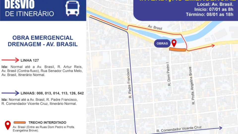 Trecho na avenida Brasil é interditado nesta sexta-feira em Manaus