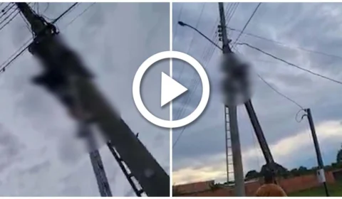 VÍDEO: homem sofre descarga elétrica e fica pendurado em poste no interior do AM
