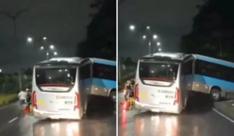 Ônibus invade área de mata na Zona Norte de Manaus após sair de pista