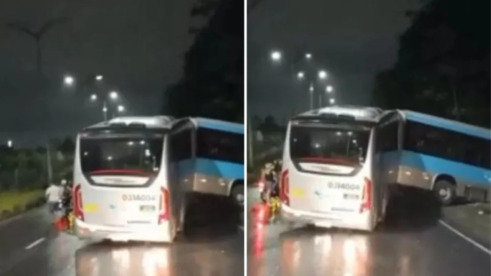 Ônibus invade área de mata na Zona Norte de Manaus após sair de pista