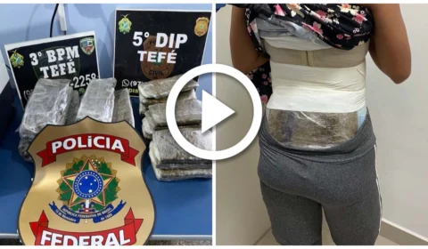 VÍDEO: mulher é flagrada com drogas enroladas no corpo no aeroporto de Tefé, interior do Amazonas