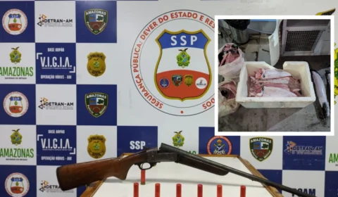 Agentes da Base Arpão apreendem arma de fogo e pescado durante abordagem em embarcação no AM