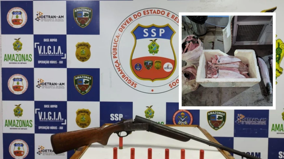 Agentes da Base Arpão apreendem arma de fogo e pescado durante abordagem em embarcação no AM