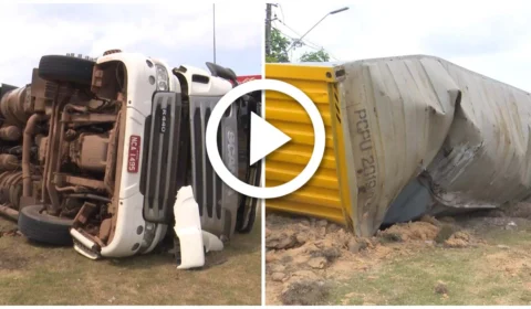 VÍDEO: carreta tomba em avenida da Zona Norte de Manaus