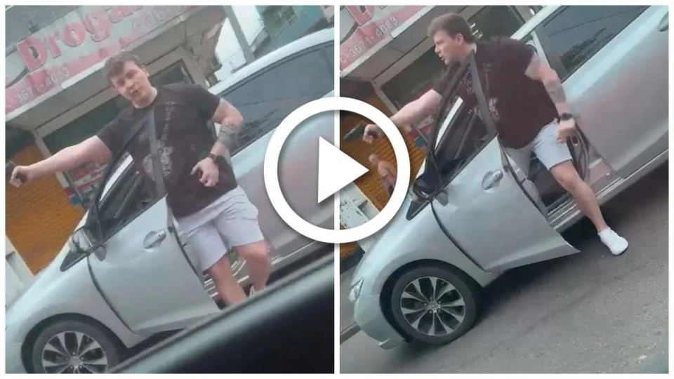 VÍDEO: briga de trânsito mostra policial apontando arma para taxista em Manaus