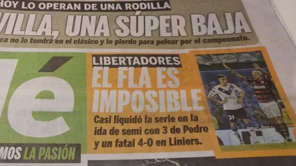 Tradicional jornal argentino exalta goleada do Flamengo de 4 a 0 sobre Vélez Sarsfield pela semifinal da Libertadores