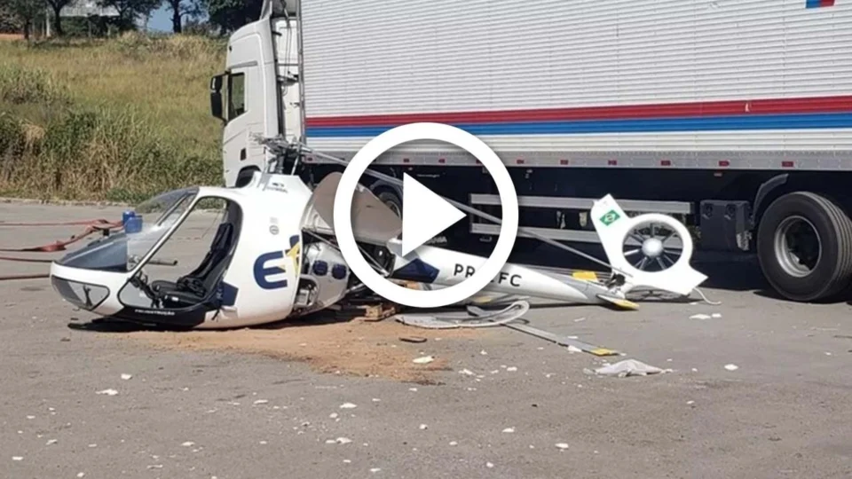 VÍDEO: helicóptero cai em Belo Horizonte e colide com caminhão-baú