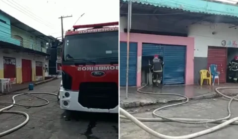 Bar pega fogo e parte do teto desaba no Centro de Manaus
