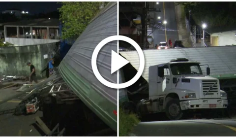 VÍDEO: carreta desgovernada tomba na Zona Centro-Sul de Manaus