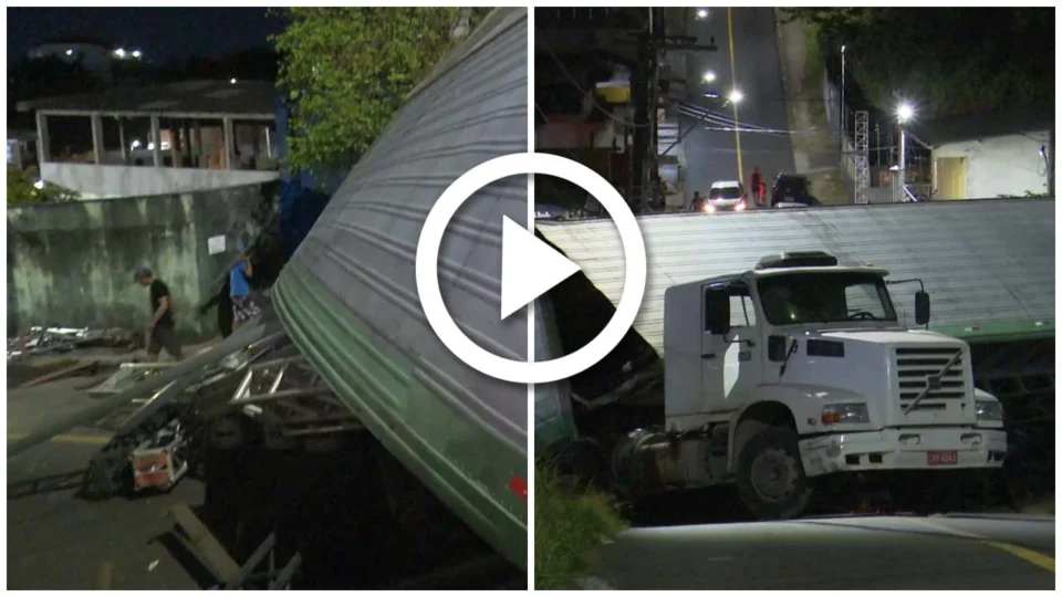 VÍDEO: carreta desgovernada tomba na Zona Centro-Sul de Manaus