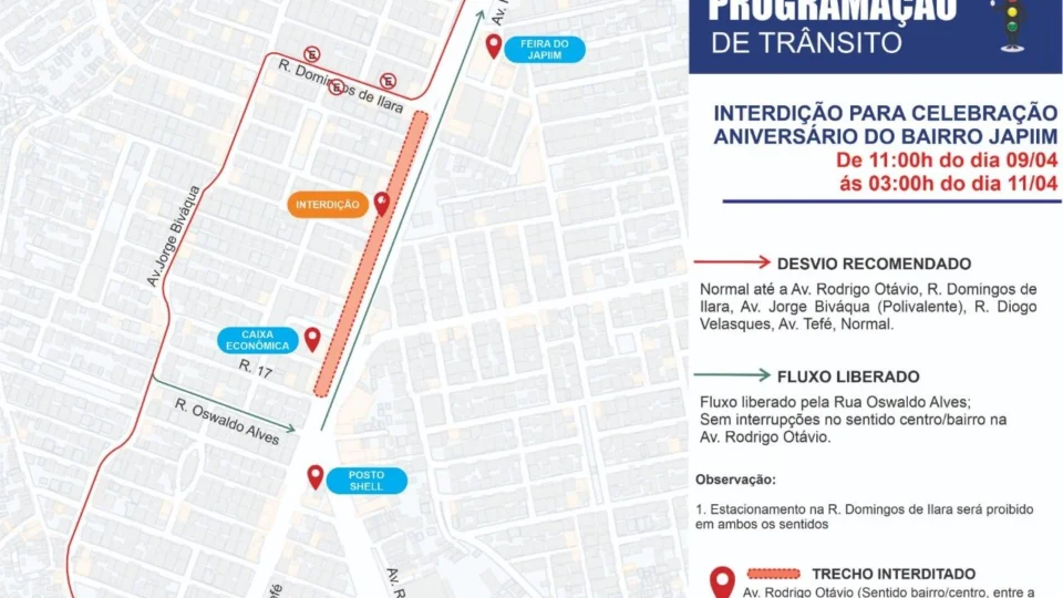 Trânsito da Avenida General Rodrigo Octávio é alterado durante aniversário do bairro Japiim, em Manaus