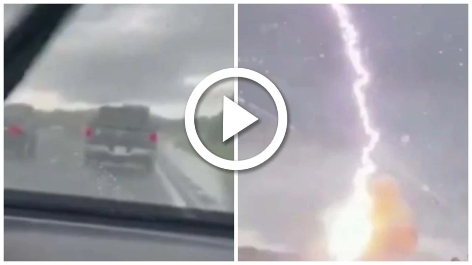 VÍDEO: caminhonete explode após raio atingir veículo durante temporal nos EUA