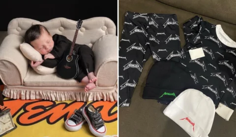 Bebê que nasceu no show do Metallica recebe mimos da banda em Curitiba