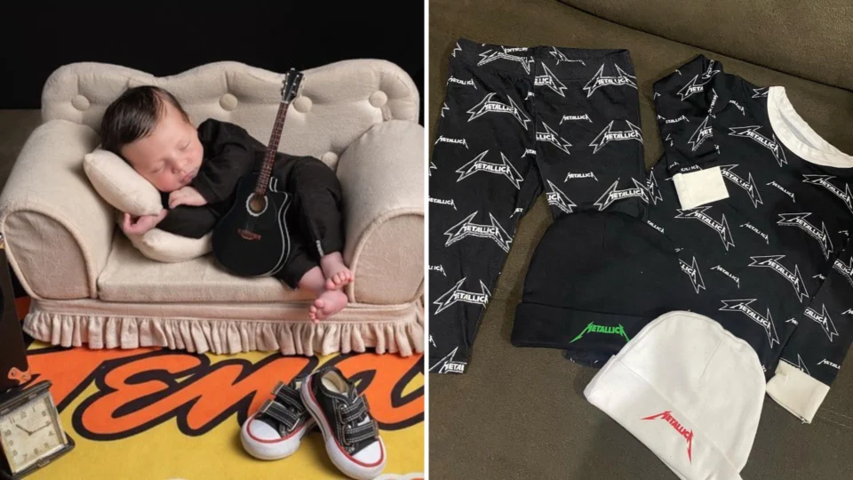 Bebê que nasceu no show do Metallica recebe mimos da banda em Curitiba