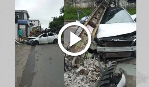 VÍDEO: motorista bate carro em poste e prejudica o fornecimento de energia na Zona Oeste de Manaus