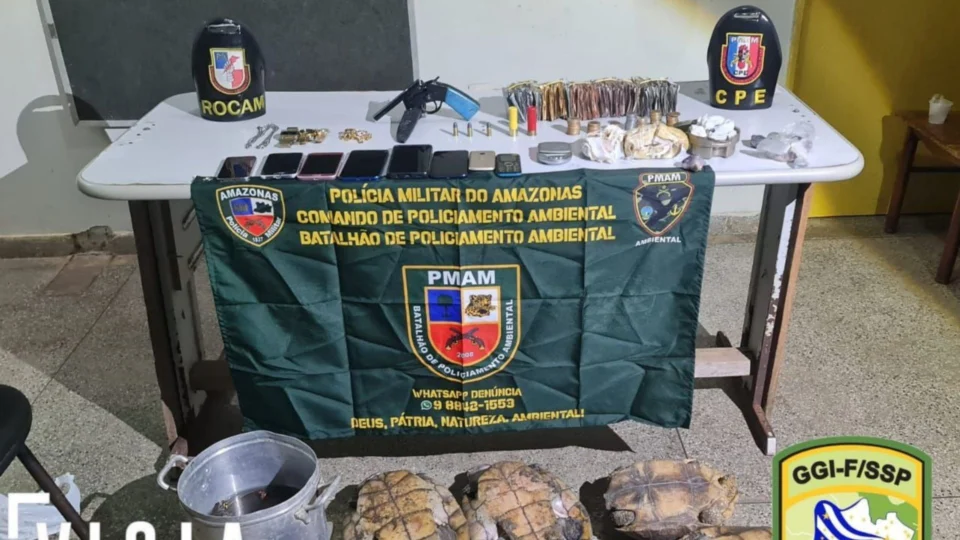 No AM, homem é preso com arma, drogas e com 8 quelônios em Barcelos