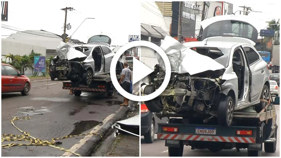 VÍDEO: motorista de app e passageira ficam feridos em colisão com mureta na Zona Centro-Sul de Manaus