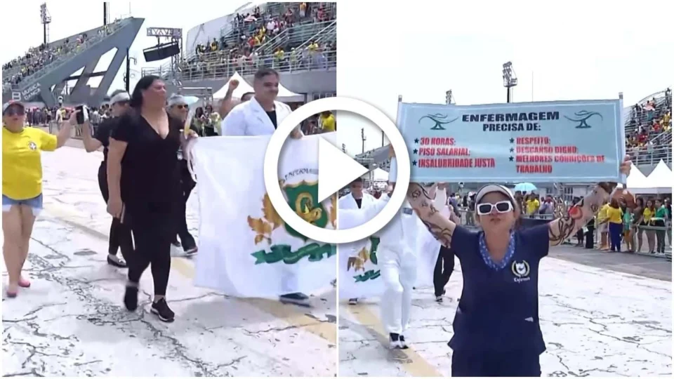 VÍDEO: enfermeiros protestam contra decisão do STF durando desfile militar no Sambódromo de Manaus