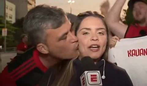 VÍDEO: MP do Rio investiga torcedor que beijou rosto de jornalista durante transmissão pela TV