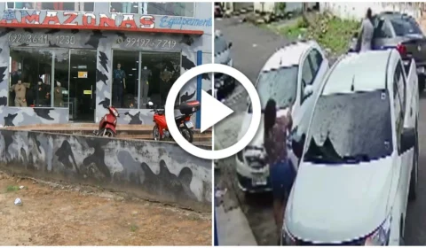 VÍDEO: na Zona Norte de Manaus, policial militar é assaltada e tenta efetuar disparos contra carro de suspeito