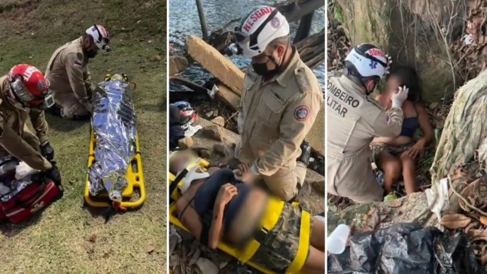 Vídeo: mulher cai de barranco e é resgatada pelo Corpo de Bombeiros na Ponta Negra, em Manaus