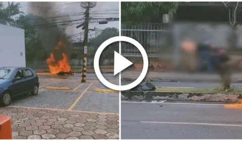 VÍDEO: motocicleta pega fogo em movimento e idoso é queimado na Zona Sul de Manaus