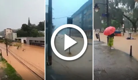 VÍDEO: Petrópolis, no RJ, tem ruas alagadas por conta de temporal