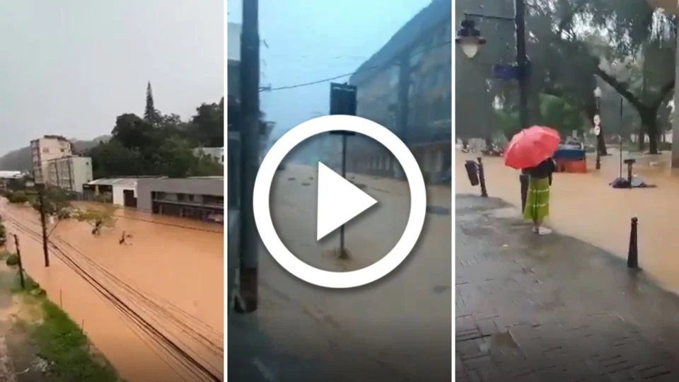 VÍDEO: Petrópolis, no RJ, tem ruas alagadas por conta de temporal