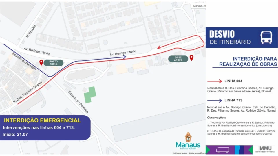 Trajeto em vias da Zona Sul de Manaus sofre alteração nesta sexta-feira (22/07); saiba mais
