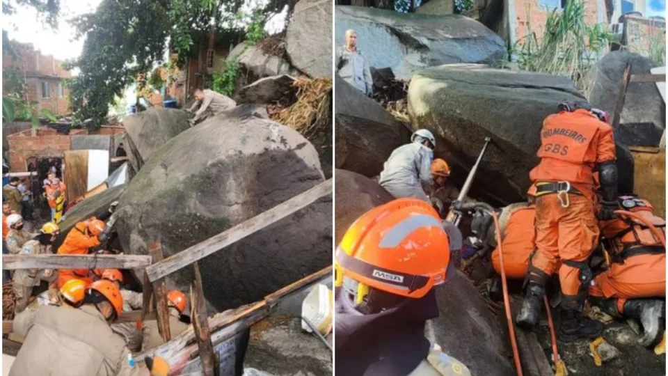 Pedra esmaga casa no Rio de Janeiro; resgate de morador dura mais de 6h