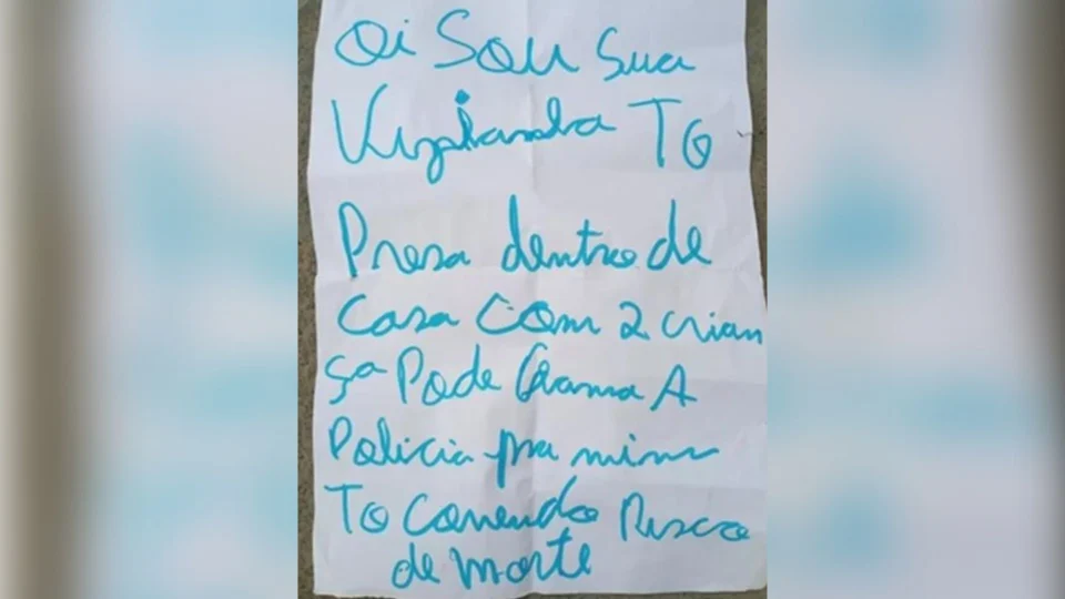 Mulher mantida em cárcere escreve bilhete pedindo socorro à vizinha, em SP: ‘to correndo risco de morte’