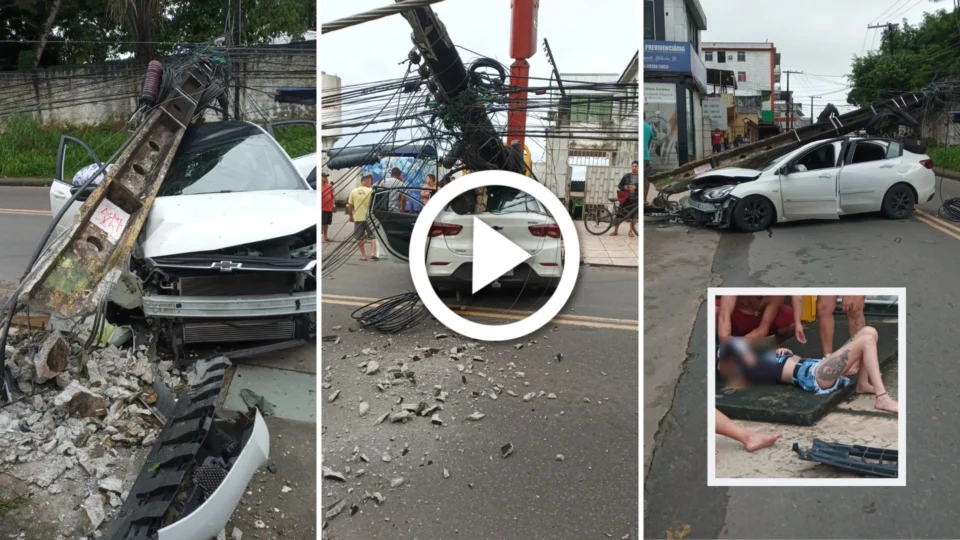 VÍDEO: motorista colide carro com poste na Zona Oeste de Manaus