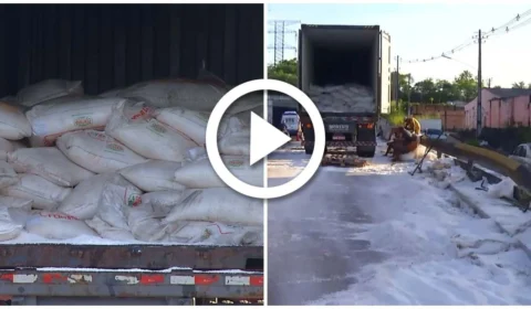 VÍDEO: carga de fertilizante cai na Avenida das Torres em Manaus