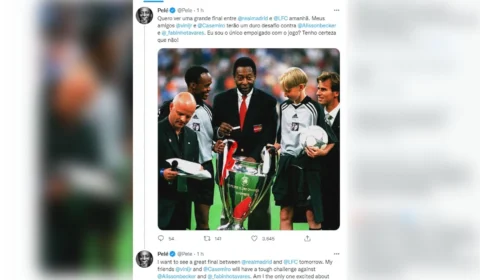 Pelé mostra empolgação com decisão da Champions: ‘Quero ver uma grande final entre Real Madrid e Liverpool’