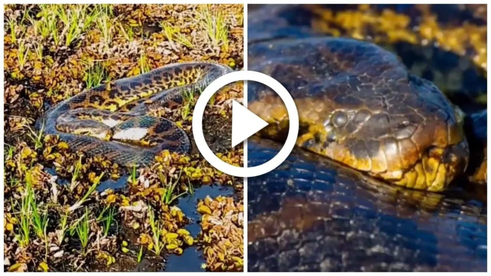 VÍDEO: sucuri amarela de 5 metros é flagrada ‘camuflada’ em meio a vegetação no Pantanal de MS