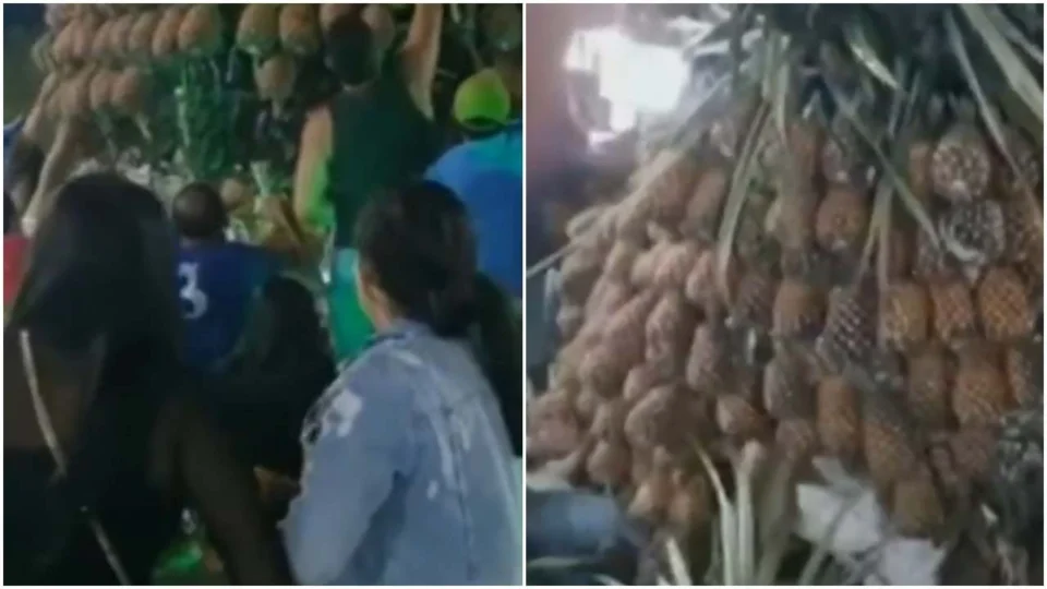 Escultura gigante de abacaxi desaba sobre público durante festa em Pernambuco