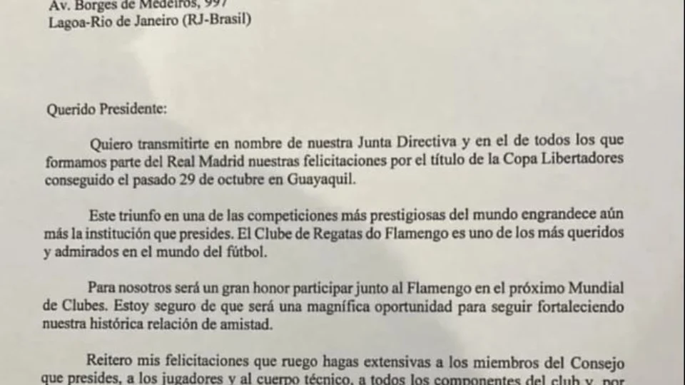 Flamengo é parabenizado pelo Real Madrid por título da Libertadores