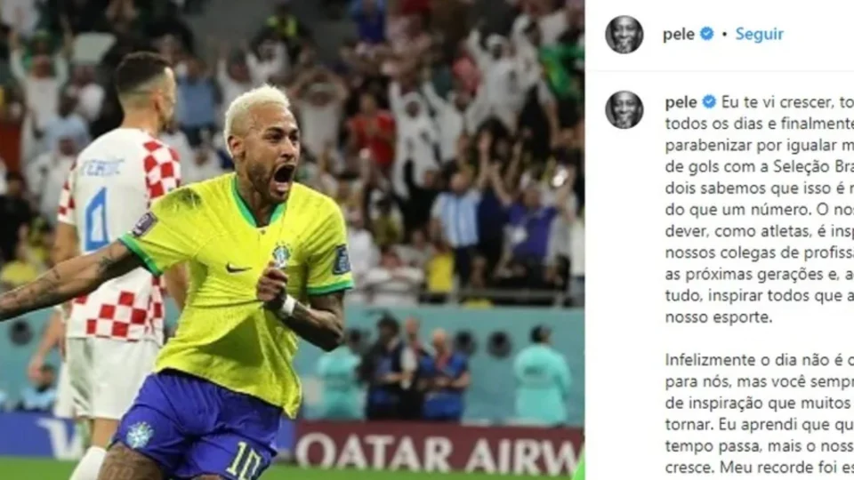 Neymar é homenageado por Pelé pelos 77 gols marcados pela seleção brasileira